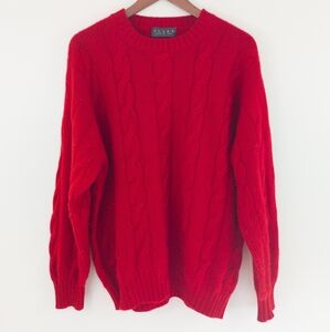 Sulka Made In Italy 100% Cashmere Sweater Size 52 Red Cable Knit Classic Vintage